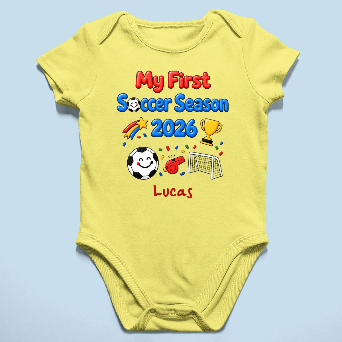 My First Soccer Season 2026 Baby Custom Name - Personalized Baby Apparel - 2026 Soccer World Champion Keepsake For Baby