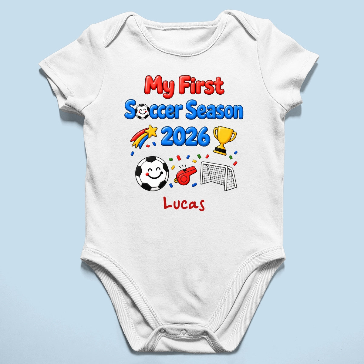 My First Soccer Season 2026 Baby Custom Name - Personalized Baby Apparel - 2026 Soccer World Champion Keepsake For Baby