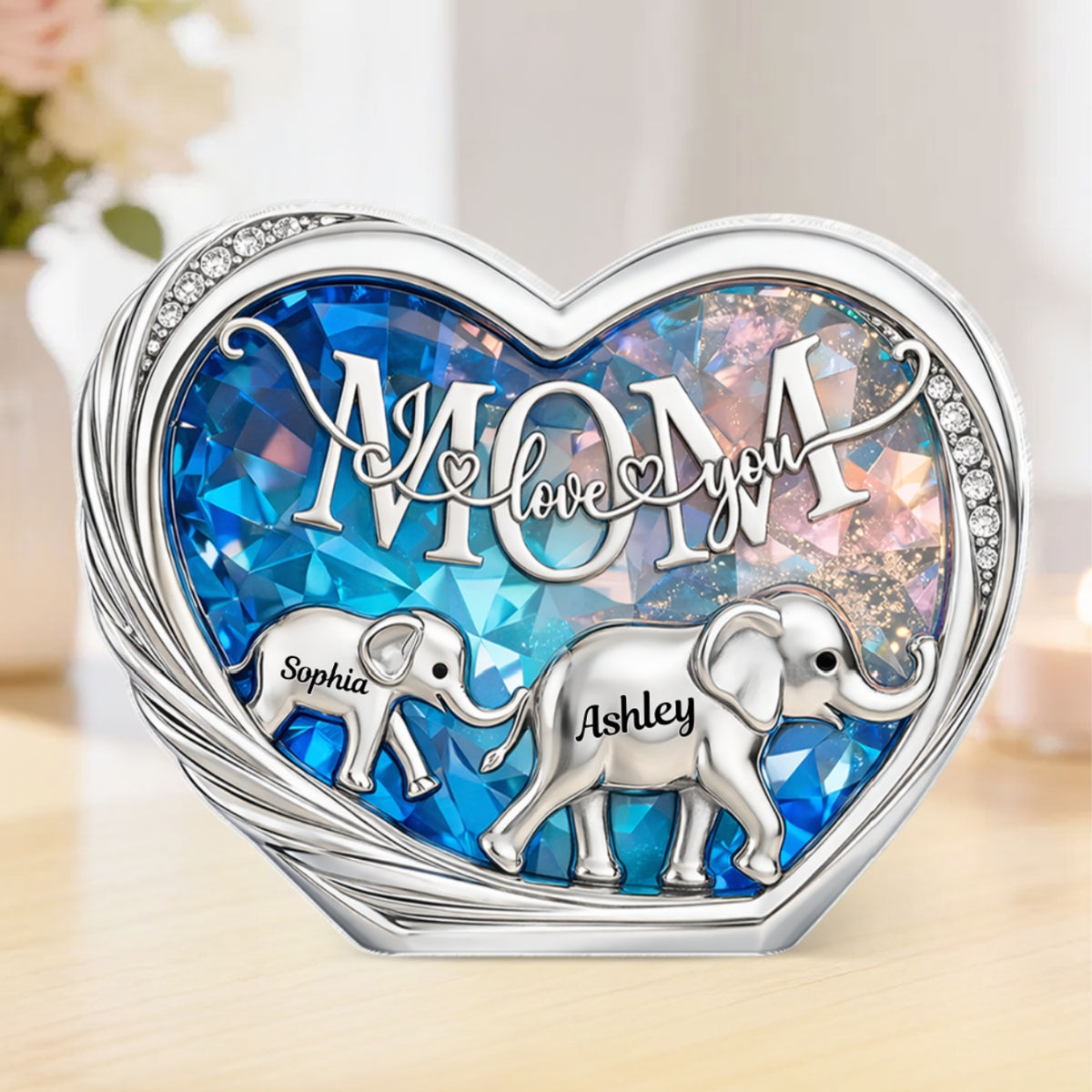 Mom We Love You Elephant Following - Personalized Acrylic Block Plaque - Heartfelt Mother's Day Gift for Mom