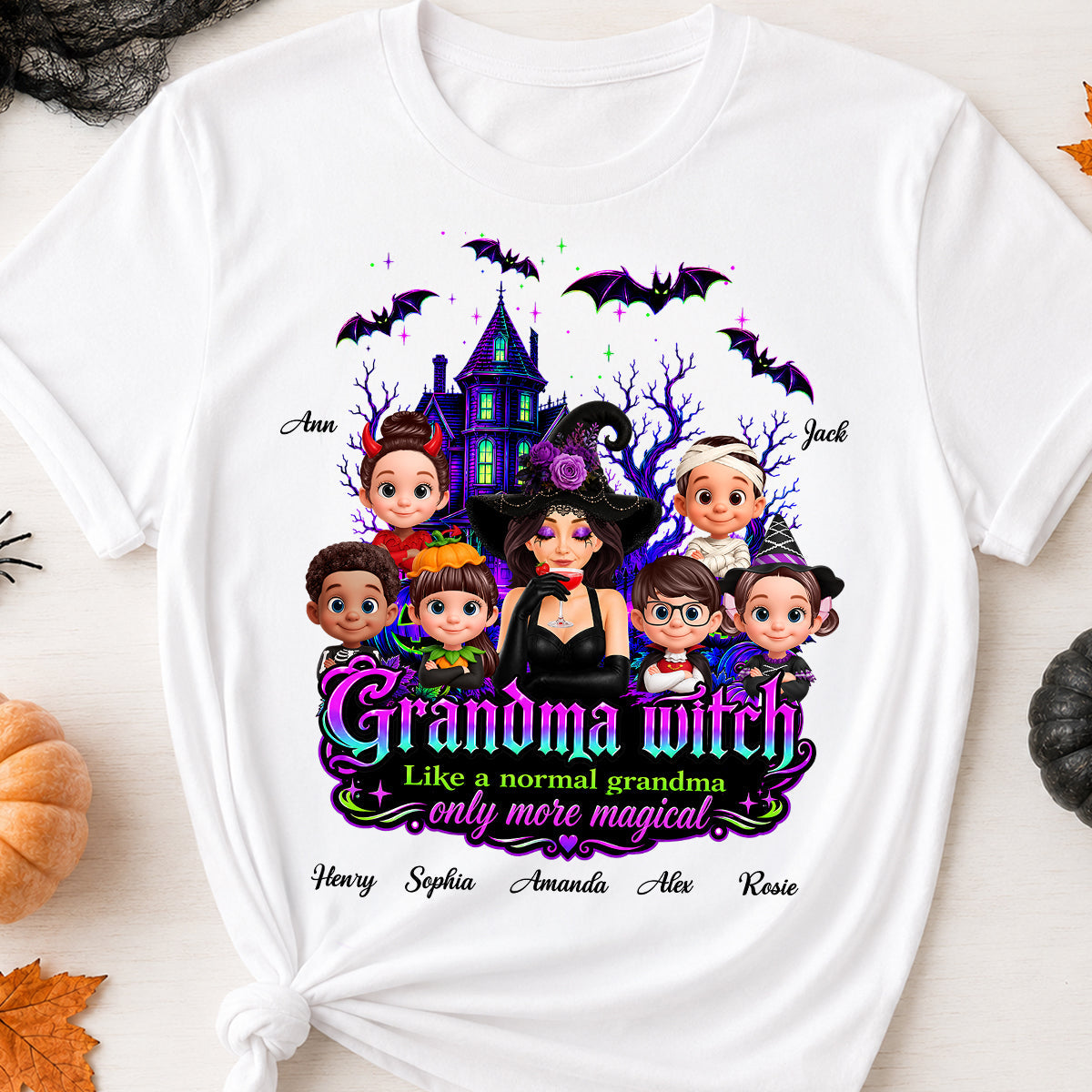 Grandma Mom Witch More Magical - Personalized Shirt - Halloween Spooky Scene, Gift for Grandma