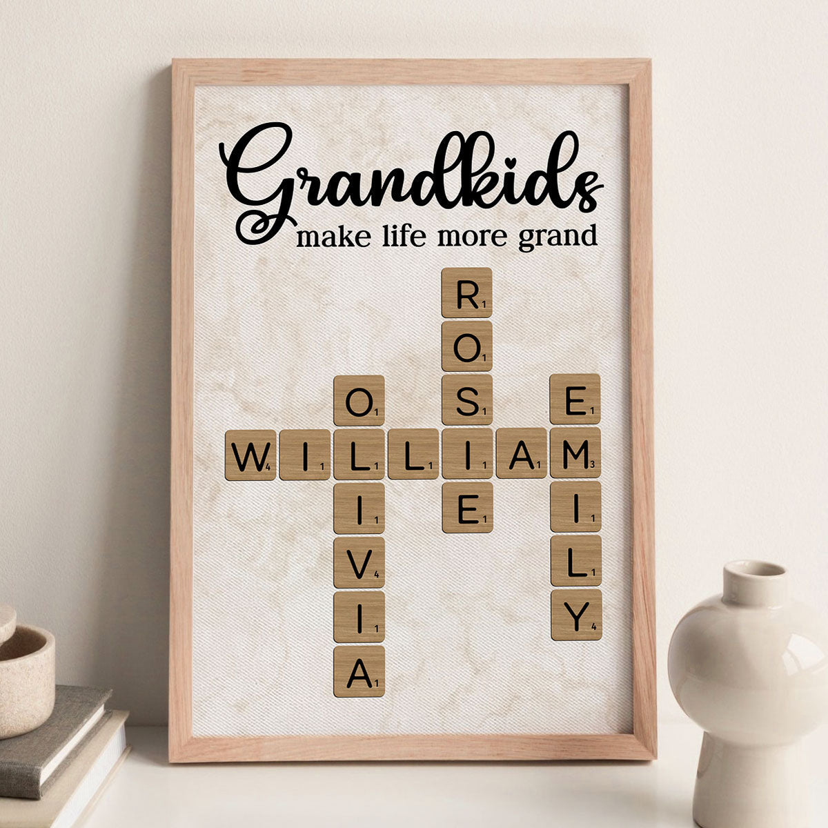 Grandkids Make Life More Grand Crossword Art - Personalized Poster - Sentimental Gift for Grandma Grandpa Grandparents