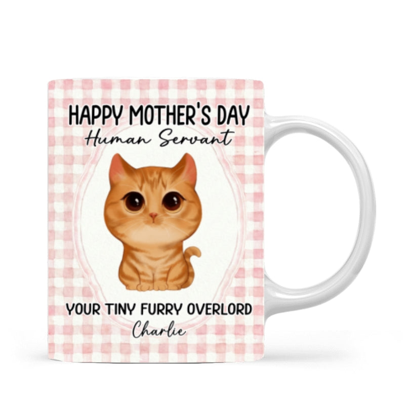 Watercolor Cat Happy Mother's Day Human Servant - Personalized Mug - Funny Mother's Day Gift For Cat Mom, Cat Lovers