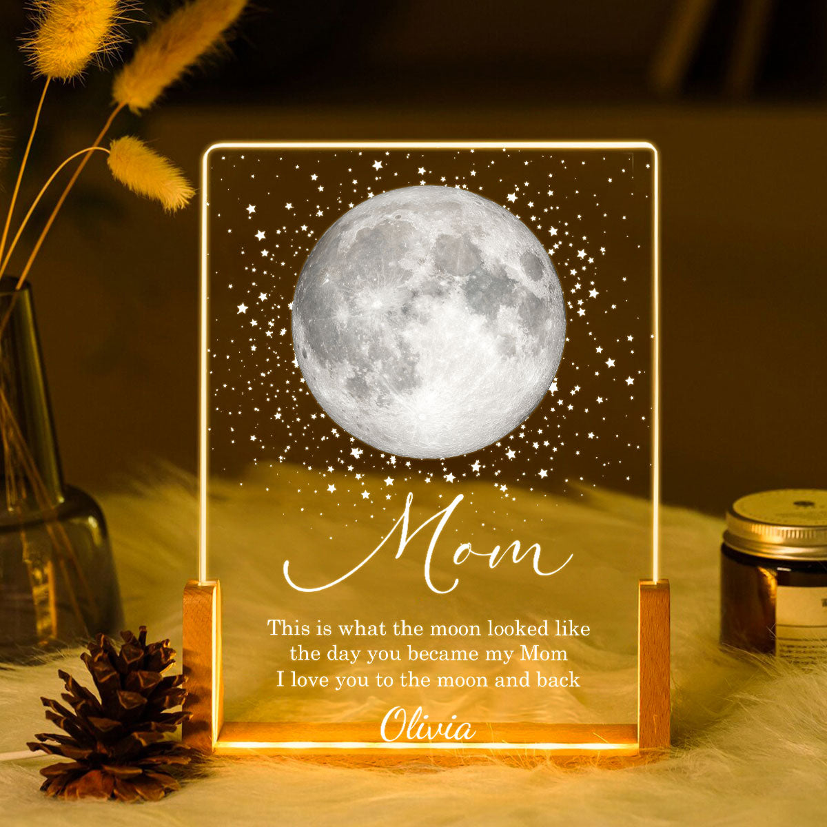 This is What the Moon Look Like the Day You Became My Mom - Personalized LED Night Light - Sentimental Gift for Mom