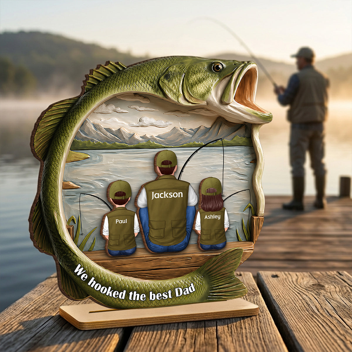 Best Catch Ever Dad Fishing - Personalized 2-Layered Wooden Plaque - Heartfelt Gift For Fishing Dad, Gift For Husband