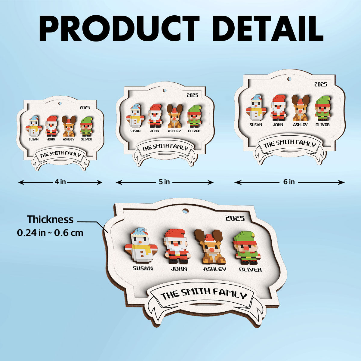 Family 3D Effect Christmas Toy Personalized 2-Layered Wooden Ornament, Gift for Son, Daughter, Husband