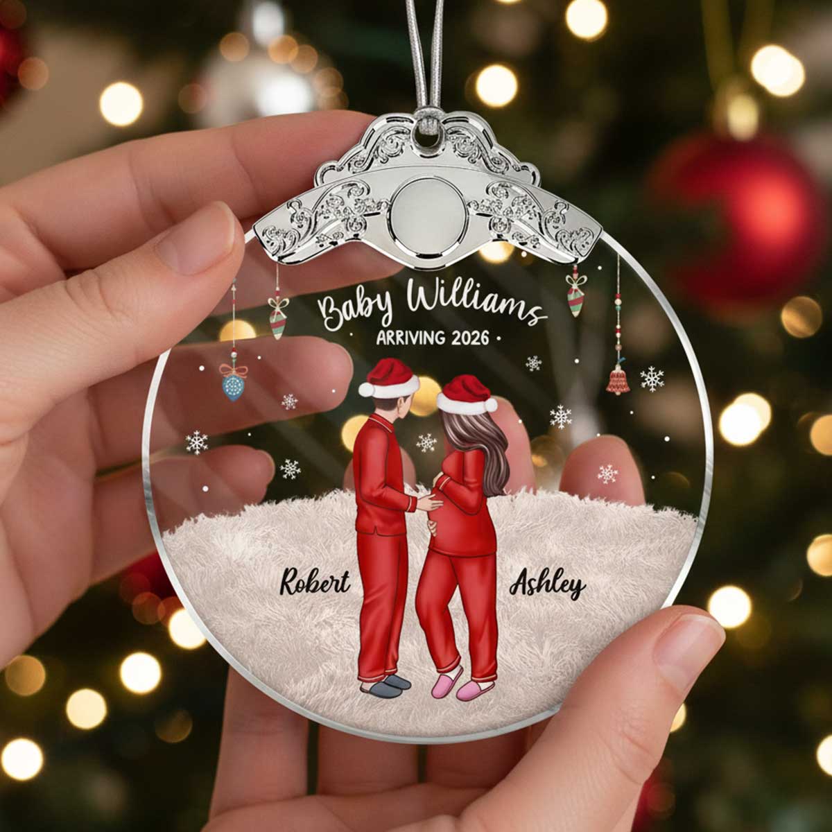 Expecting Parents Christmas Pregnancy - Personalized Glass Ornament With Silver Cap