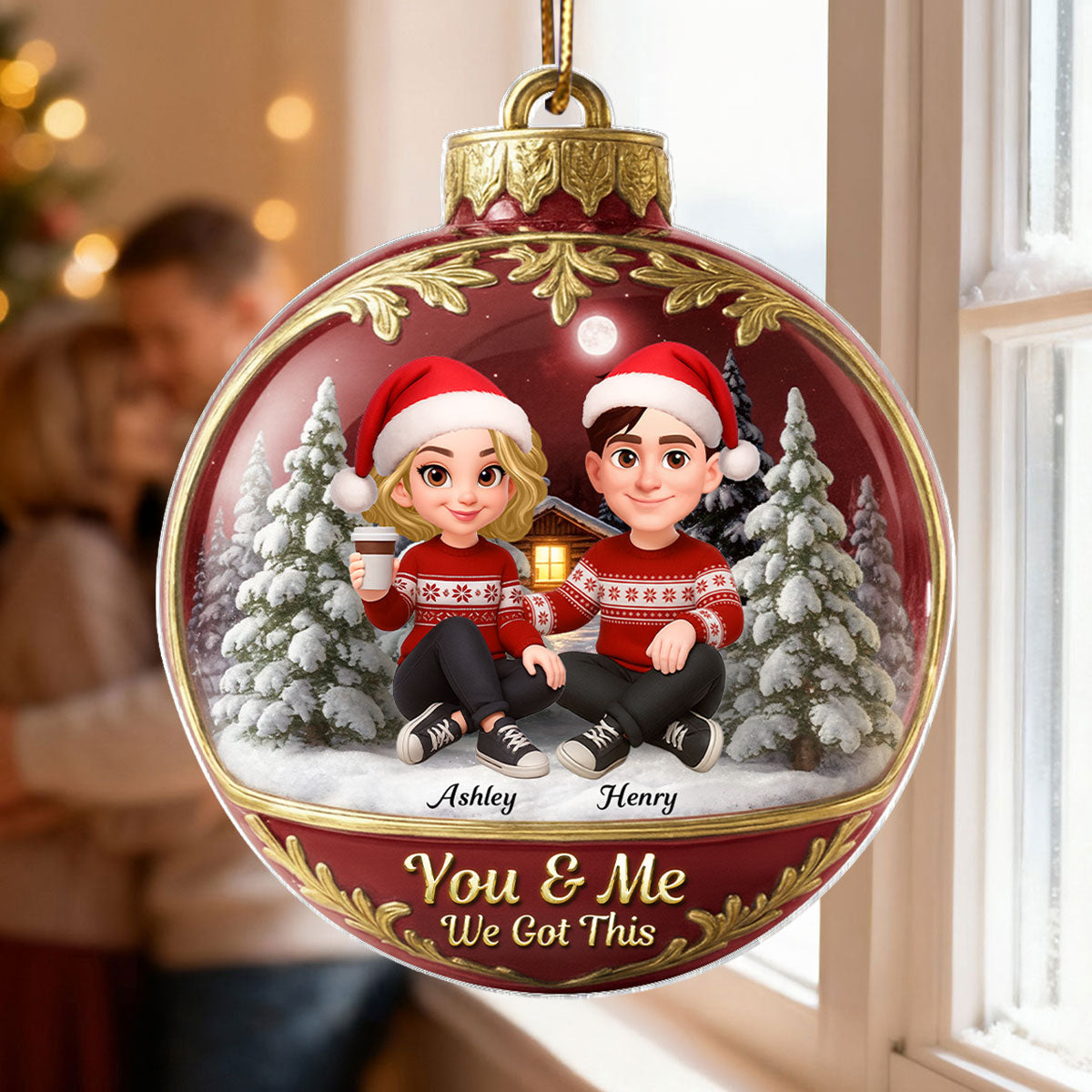 3D Effect Snow Globe Couple - Personalized Acrylic Ornament - Christmas Gift for him, Gift for her