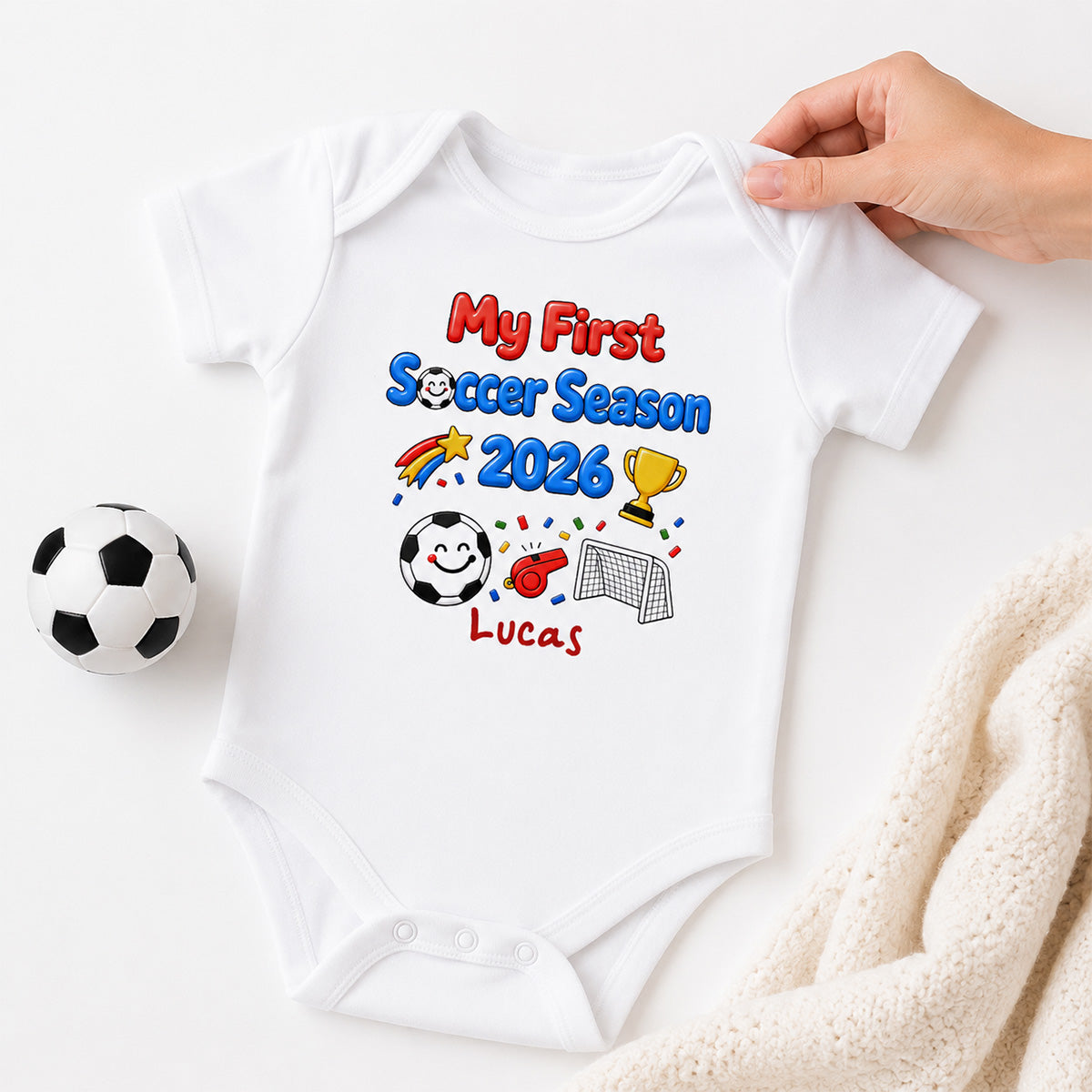 My First Soccer Season 2026 Baby Custom Name - Personalized Baby Apparel - 2026 Soccer World Champion Keepsake For Baby