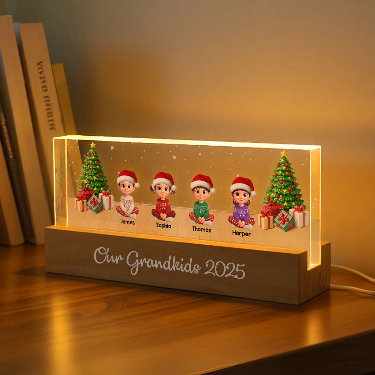 Our Grandkids Festive Christmas - Personalized Acrylic Block Plaque LED Night Light - Gift For Grandparents
