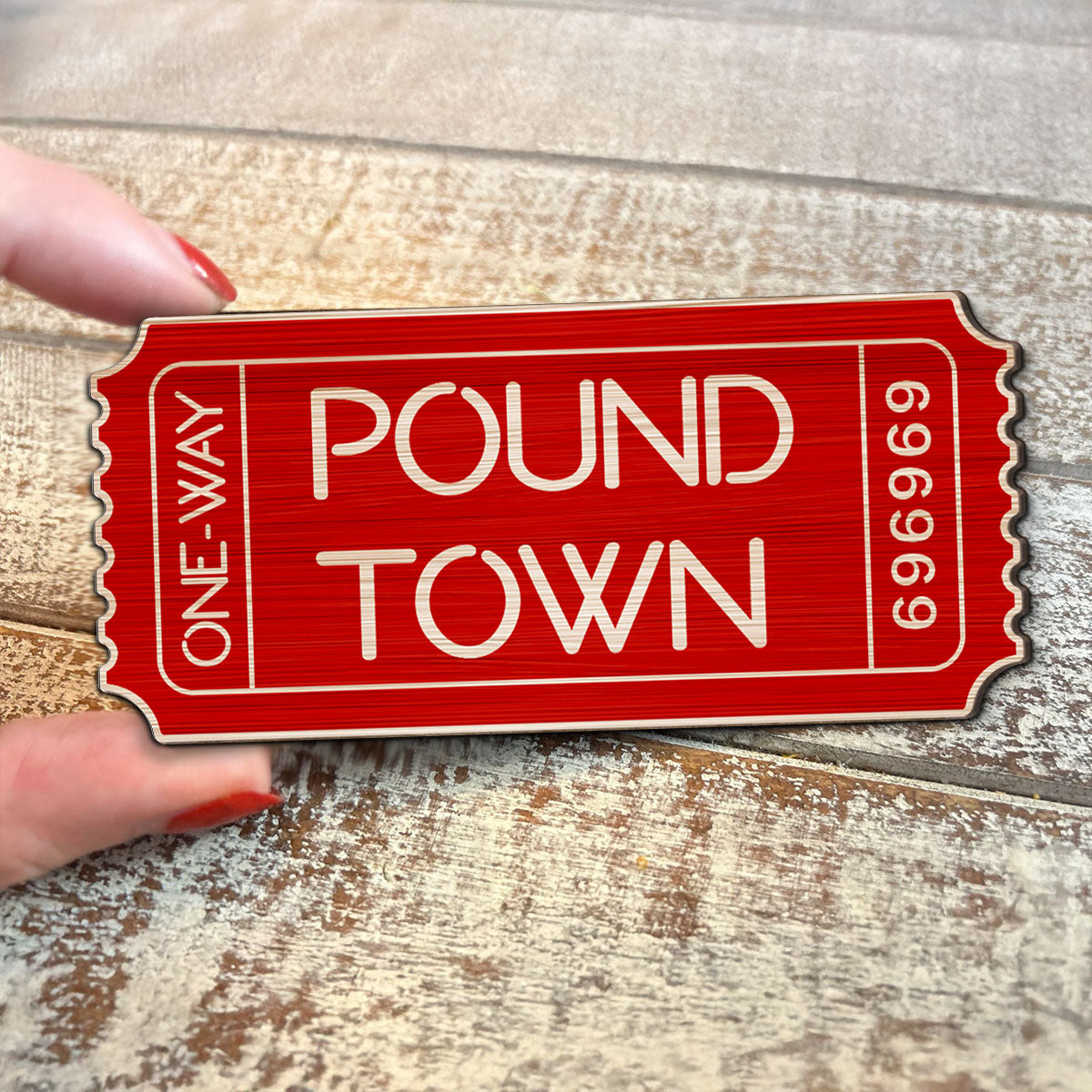 Funny Inappropriate Couple Pound Town Ticket - Personalized Wooden Ornament - Gift For Him, Gift For Her