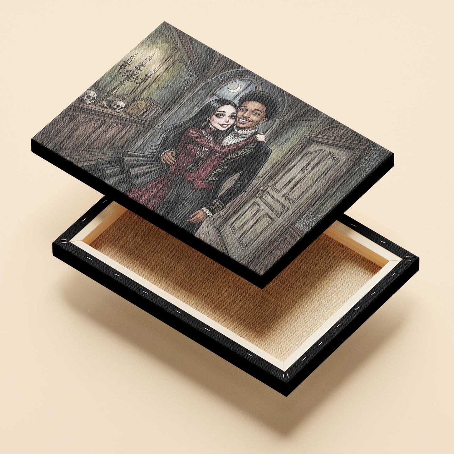 Custom Gothic Couple Portrait from Photo - Personalized Canvas - Halloween Decor, Anniversary Gift for Her, for Him