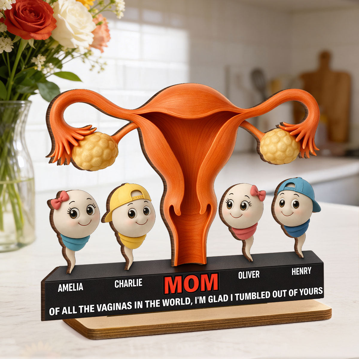 Mom I'm Glad I'm Tumbled Our Of Yours - Personalized 2-Layered Wooden Plaque - Mother's Day Gift for Mom, Wife