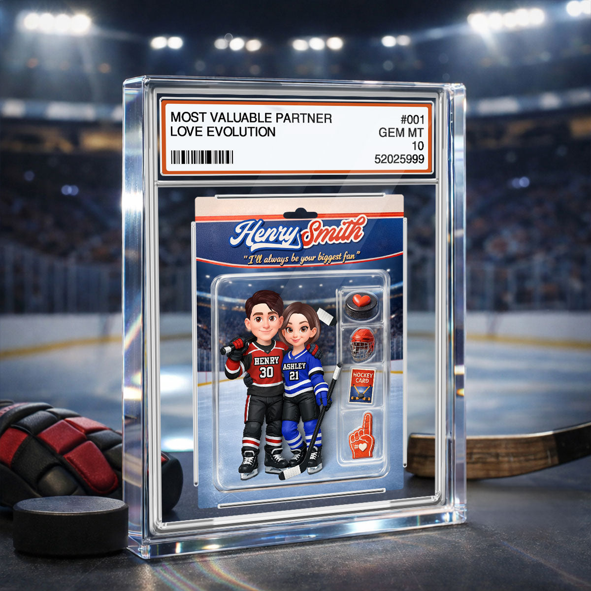 Hockey Couple I'll Always Be Your Biggest Fan Trading Card Style - Personalized Acrylic Block Plaque - Sentimental Gift for Him, Unique Collectible Item