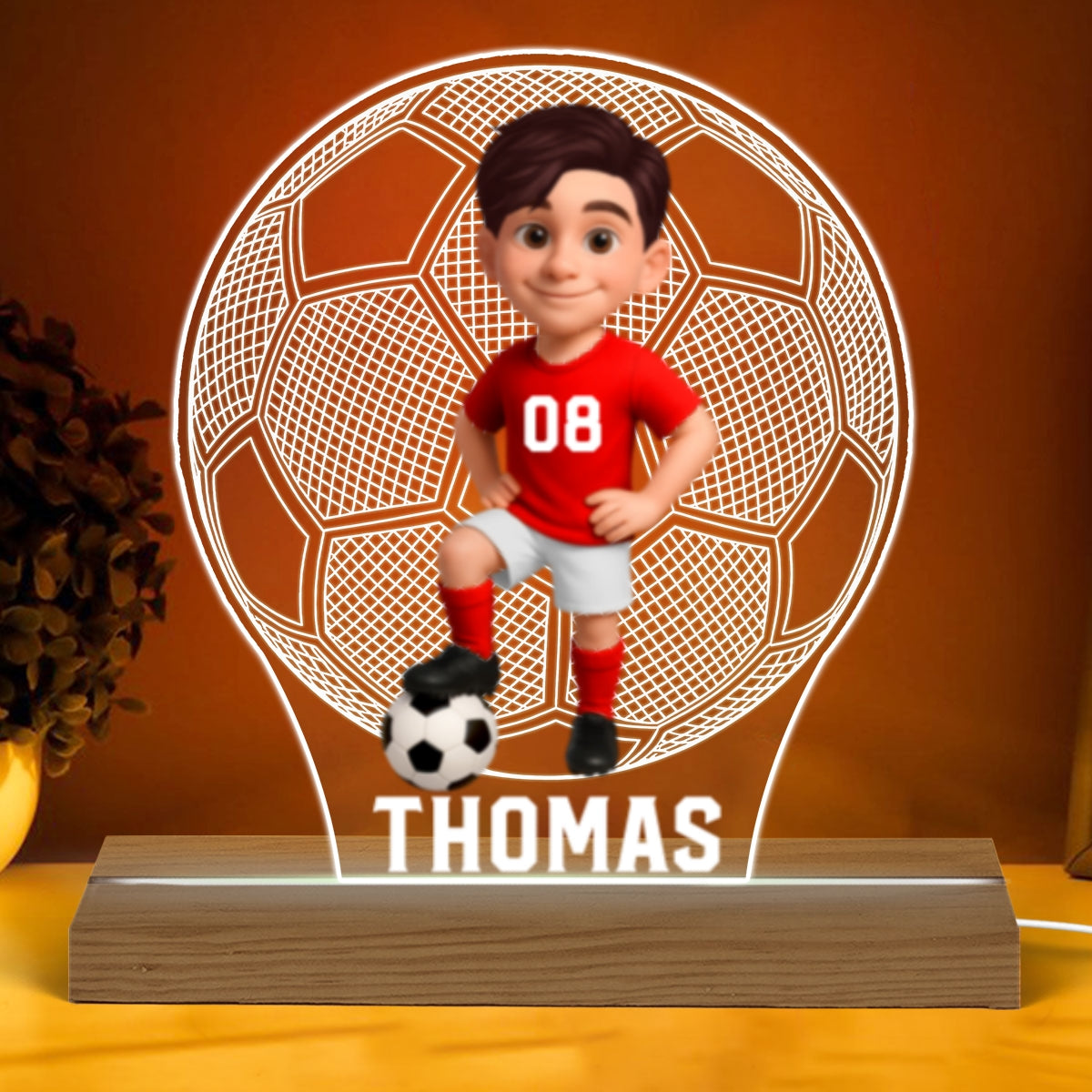 Soccer Ball 3D Illusion With Name - Personalize LED Night Light - Gift For Grandson, Granddaughter, Soccer Lover