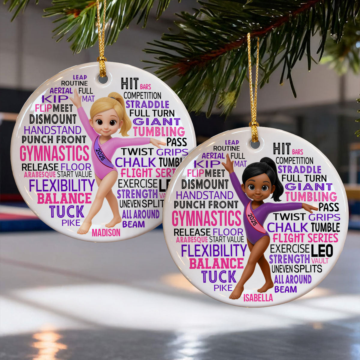 Typography Art Gymnastic Girl - Personalized Ceramic Ornament - Gymnast Gift For Daughter, Granddaughter