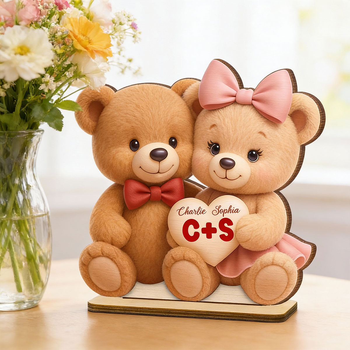 Loving Bear Couple - Personalized Wooden Plaque - Valentine's Day Gift for him, for her