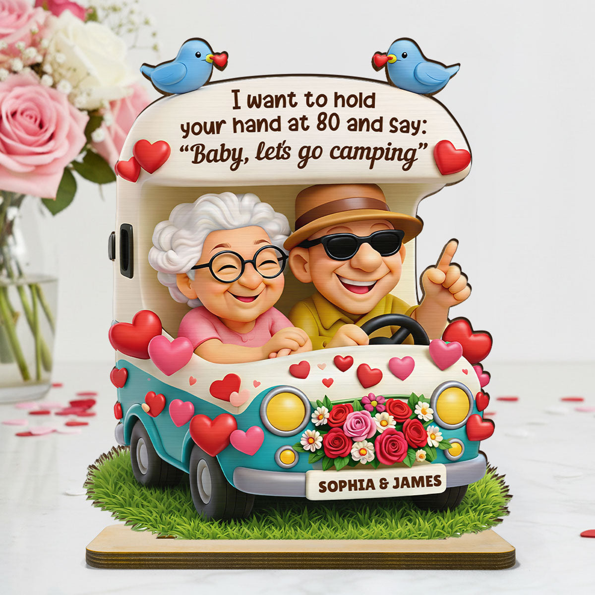 Happy Couple Let's Camping Together - Personalized 2-Layered Wooden Plaque - Valentine's Day Gift For Couple, For Him, For Her