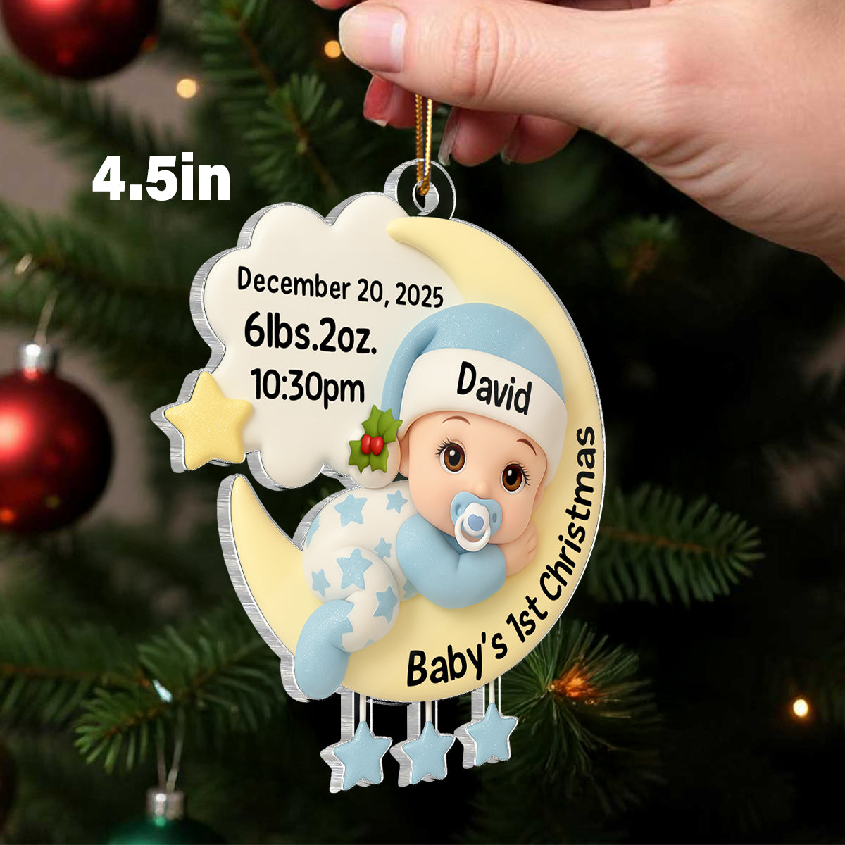 Baby In The Moon First Christmas - Personalized Acrylic Ornament - Heartwarming Christmas Gift For New Parents, Newborn Keepsake