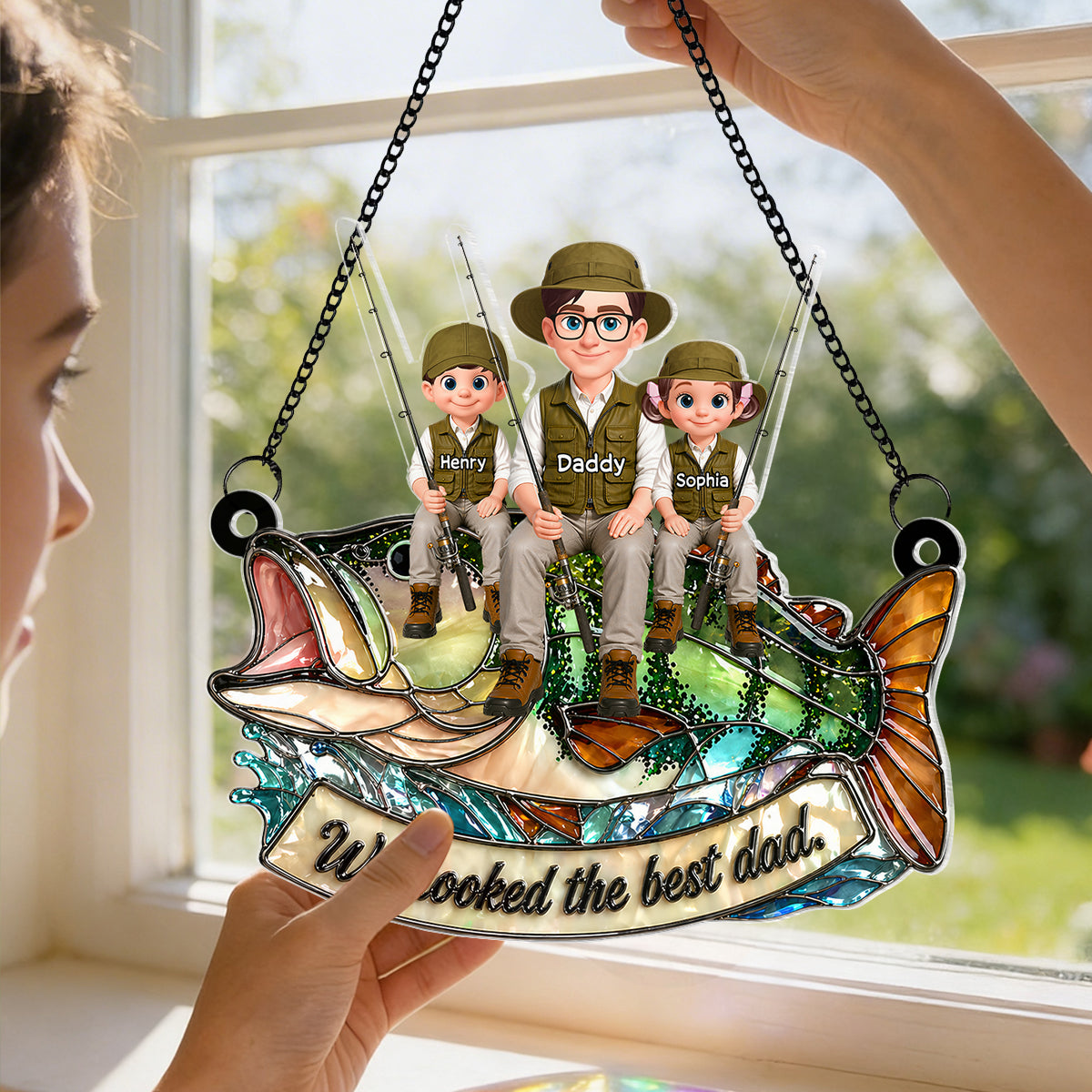 We Hooked the Best Fishing Dad - Personalized Suncatcher - Father's Day Gift for Dad, Husband, Man Cave Decor