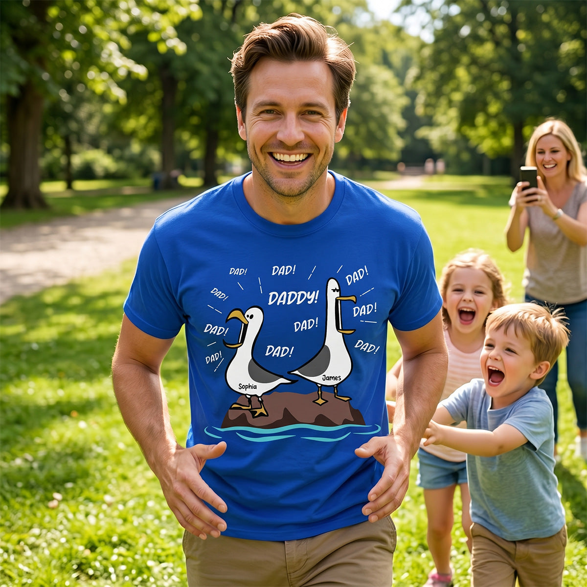 Seagull Dad! Dad! Dad! Custom Kid Name - Personalized Shirt - Funny Father's Day Gift For Dad, Husband