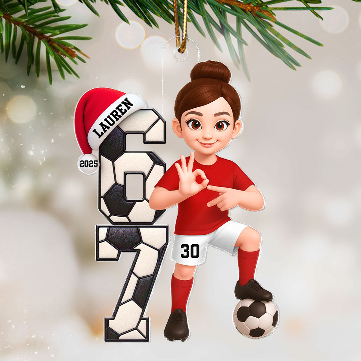 Soccer Boy and Girl Custom Six Seven 67 - Personalized Acrylic Ornament - Teen Slang Funny Tree Decor, Funny Teen Grandkid Gift