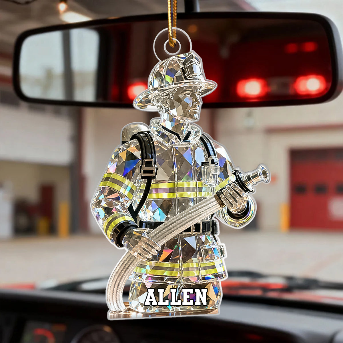 3D Effect Firefighter Pattern Crystal - Personalized Acrylic Ornament - Christmas Gift For Firefighter