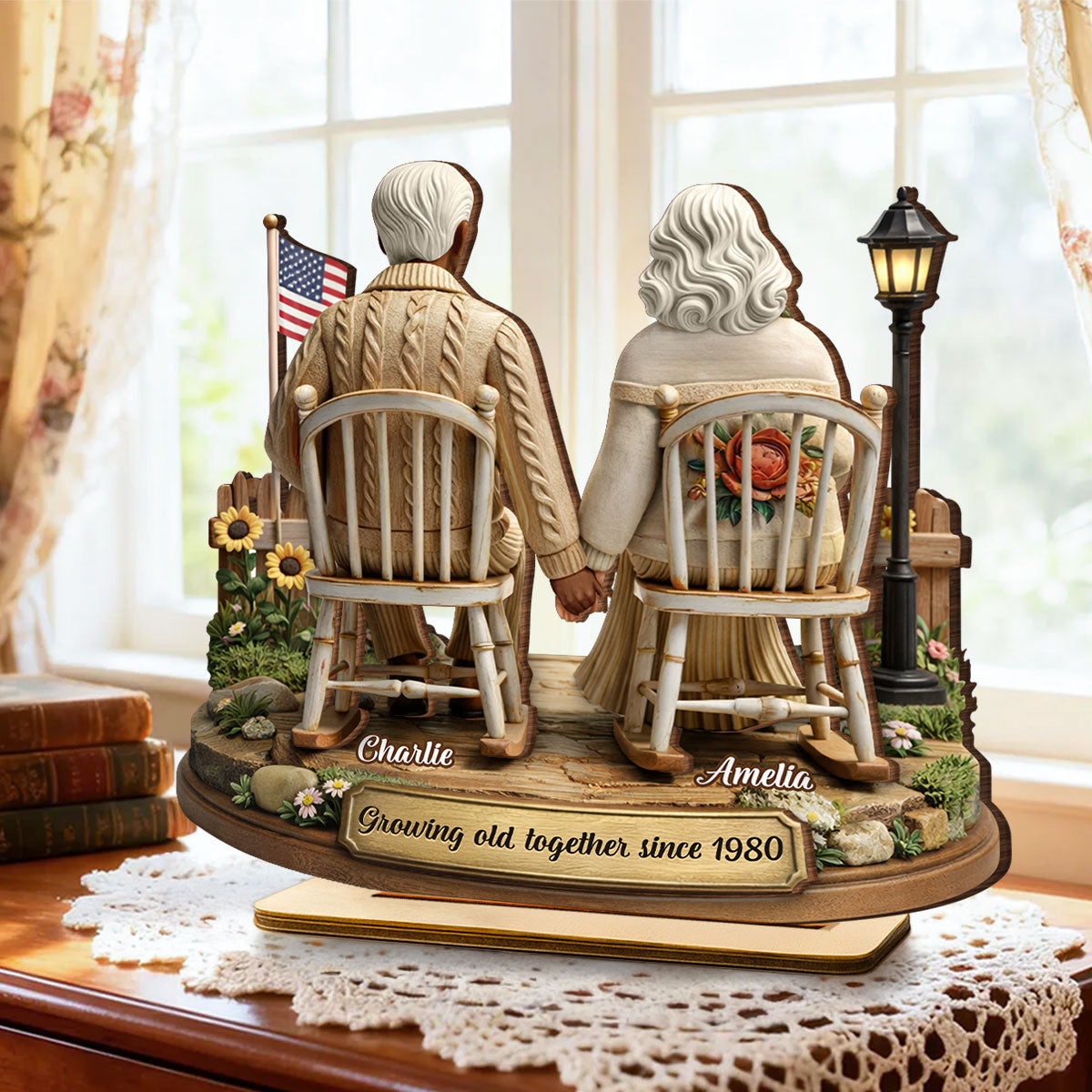 3D Effect Couple Sitting Together - Personalized 2-Layered Wooden Plaque - Heartfelt Valentine's Day Gift for Him, for Her