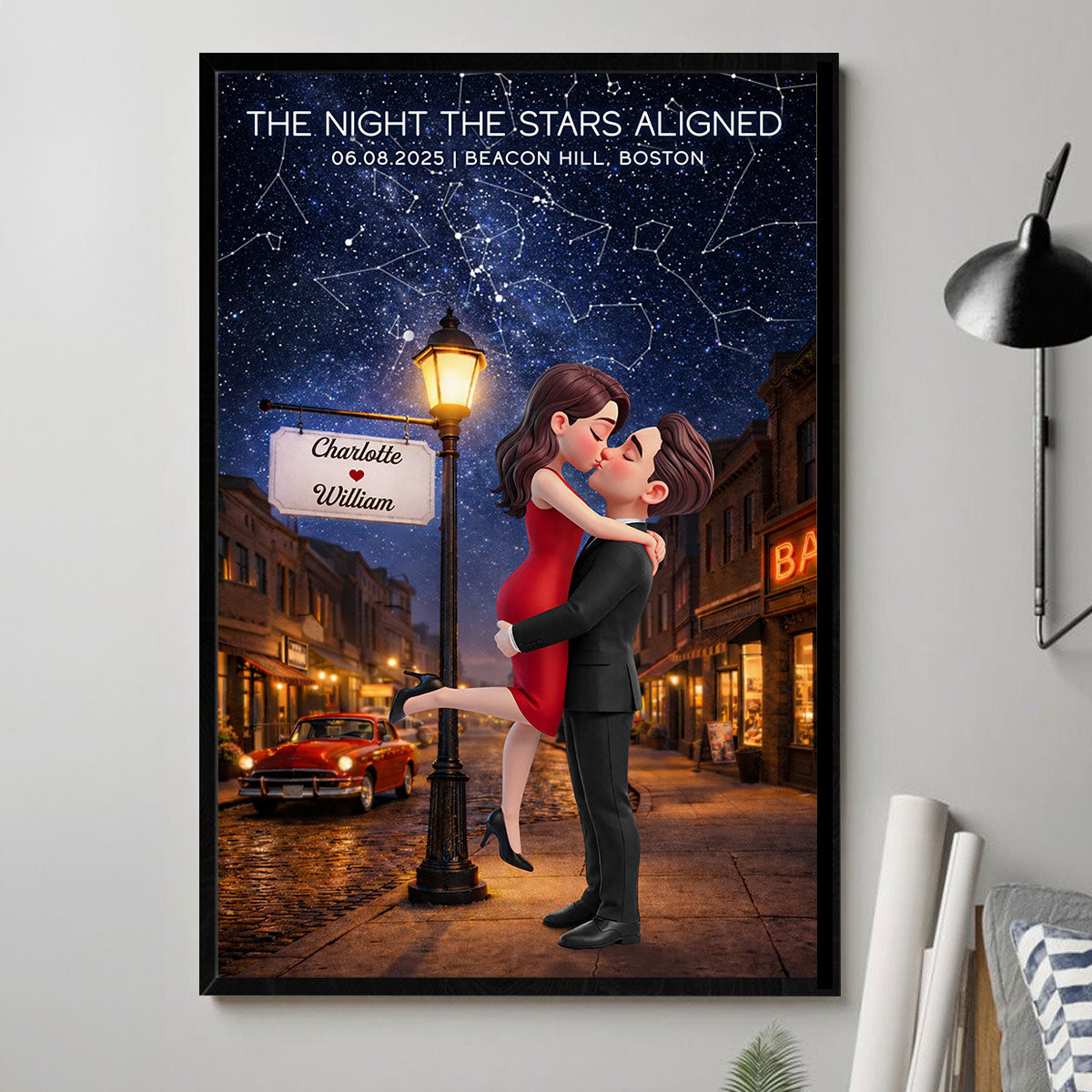 Eternal Love Couple Hugging Kissing Custom Star Map Anniversary Date - Personalized Poster - Valentine's Day Gift For Couple