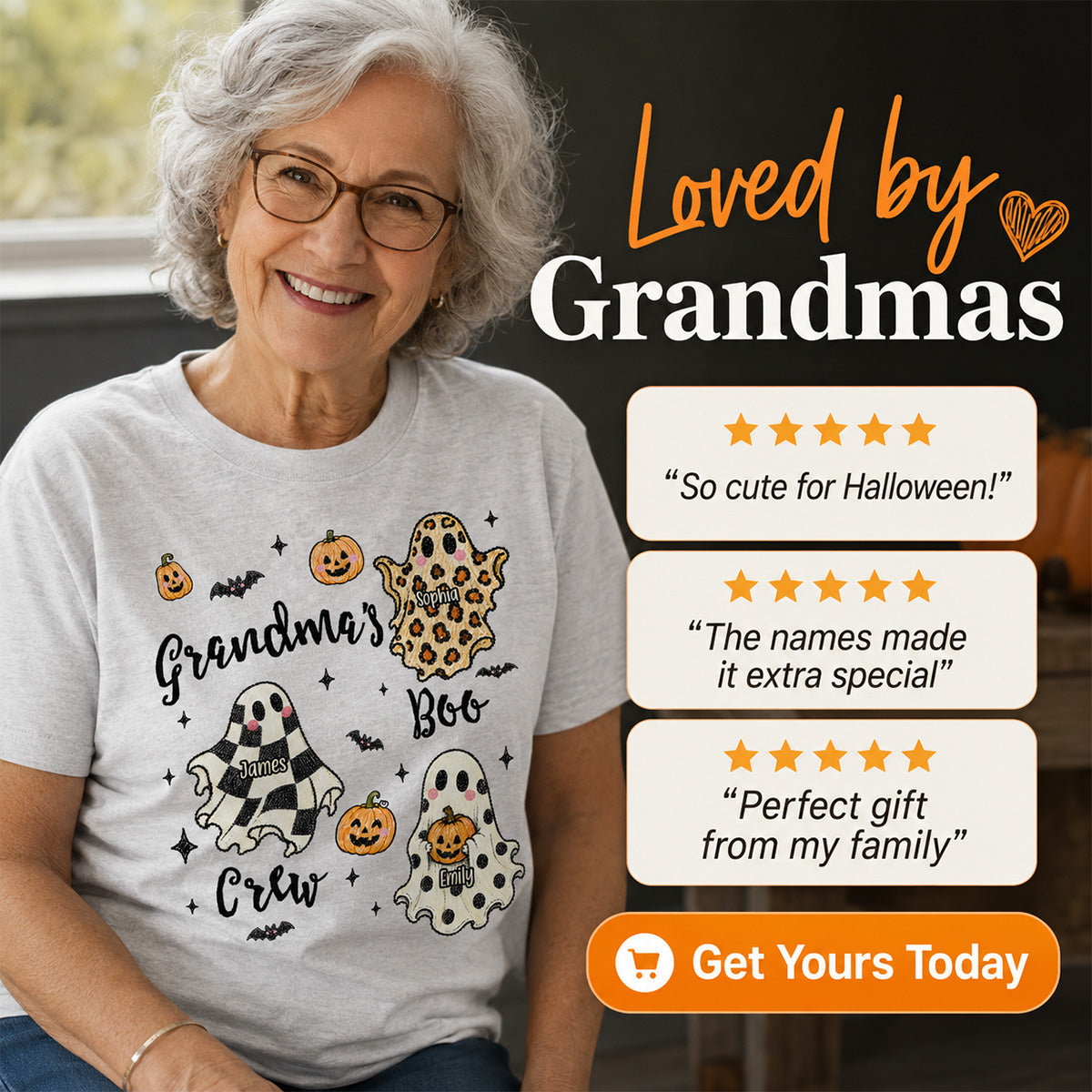 Grandma's Boo Crew Checkered Leopard Polka Dot Ghosts - Personalized Shirt - Perfect Halloween Costume for Grandma