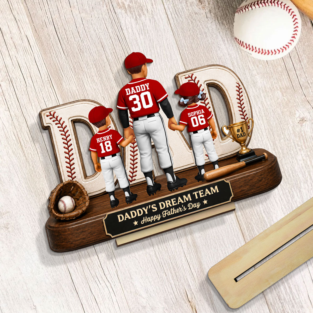 No 1 Baseball Dad Legend We Caught The Best Dad - Personalized 2-Layered Wooden Plaque -  Gift For Dad, Husband