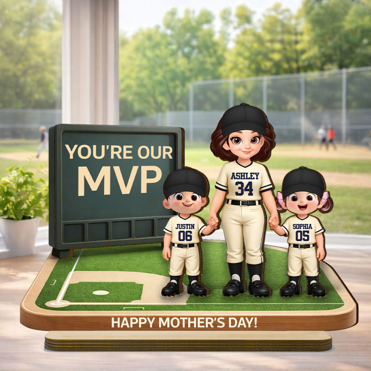 Our MVP Baseball Mom - Personalized 2-Layered Wooden Plaque - Sentimental Keepsake, Mother's Day Gift for Mom, Wife
