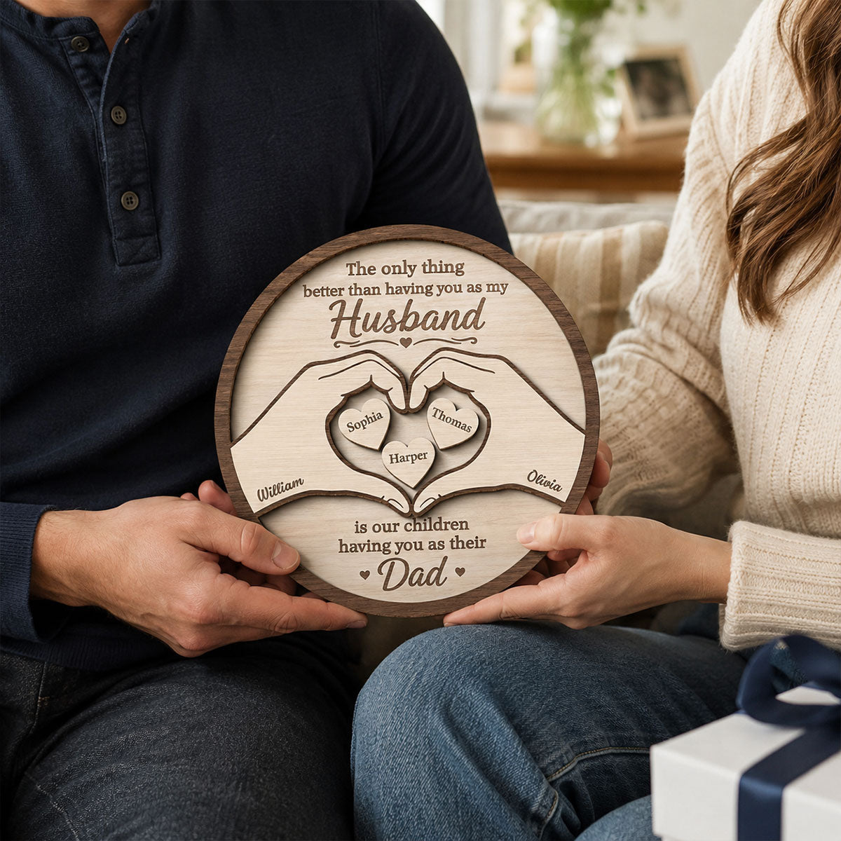 The Only Thing Having You As My Husband Hearts in Hands - Personalized 2-Layered Wooden Plaque -  Gift For Husband