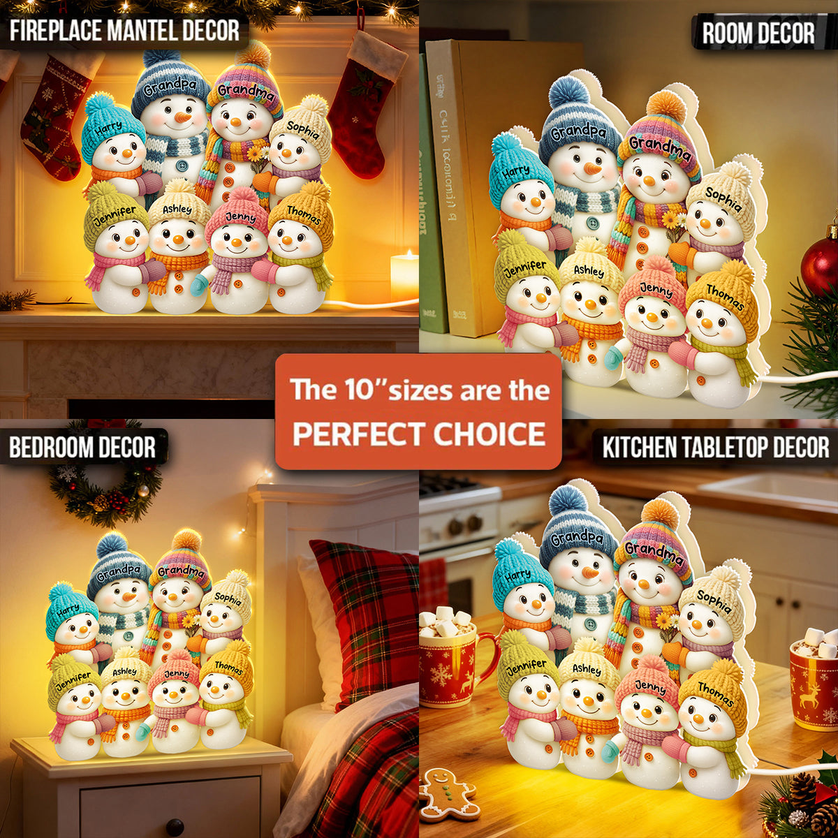 3D Effect Snowman Grandma, Grandpa, Grandparents and Grandkids Personalized Light Box - Christmas Gift for Family, Grandma, Grandpa