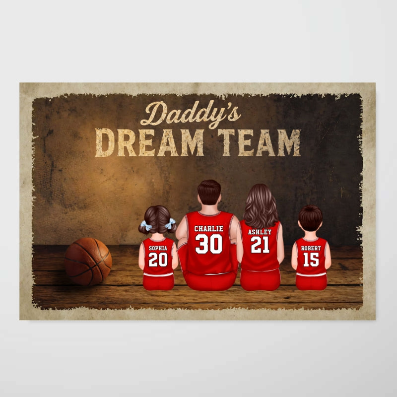 Daddy's Basketball Dream Team - Personalized Poster - Father's Day Gift for Dad, Husband