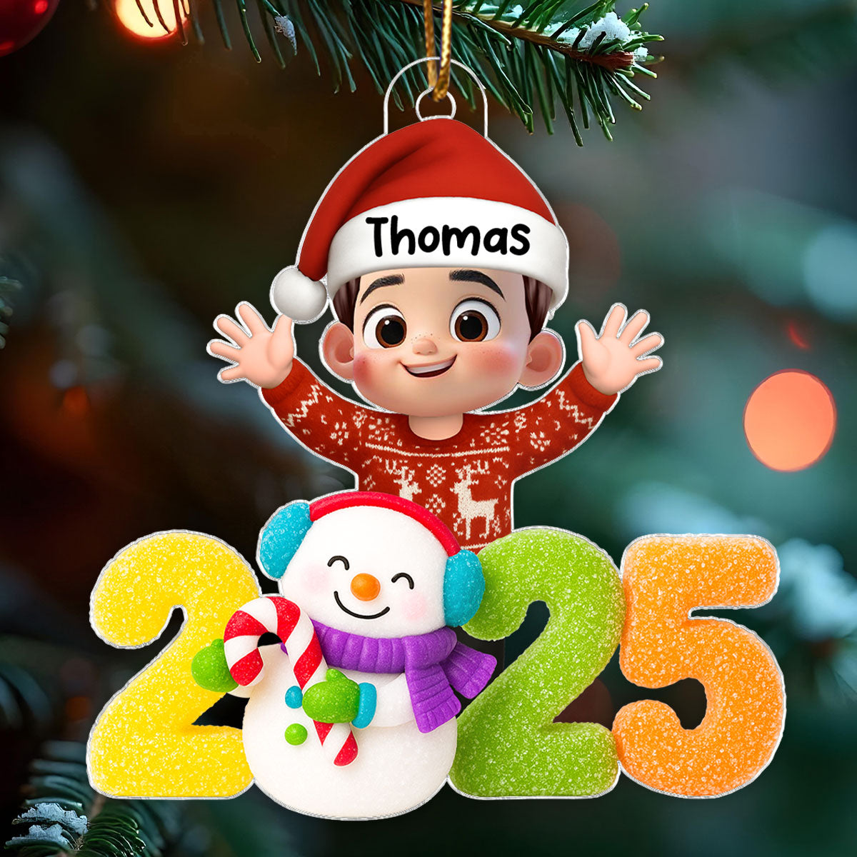 Cute Kid Candy 2025 - Peronalized Acrylic Orrnament - Christmas Gift for Kid, Grandkids
