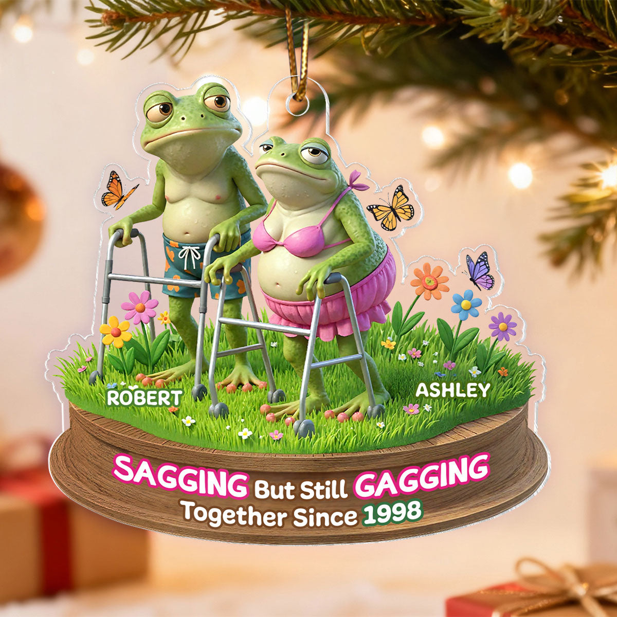 Sagging But Still Gagging Funny Old Couple - Personalized Acrylic Ornament - Christmas Gift for him, Gift for her