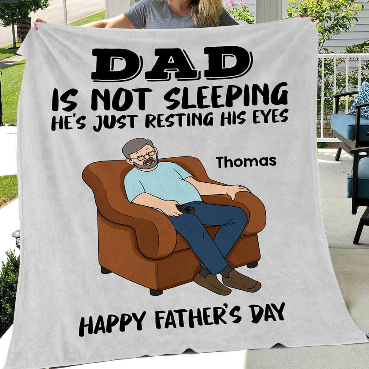 DAD Grandpa Not Sleeping Just Resting His Eyes - Personalized Fleece Blanket - Funny Father's Day Gift For Dad Grandpa