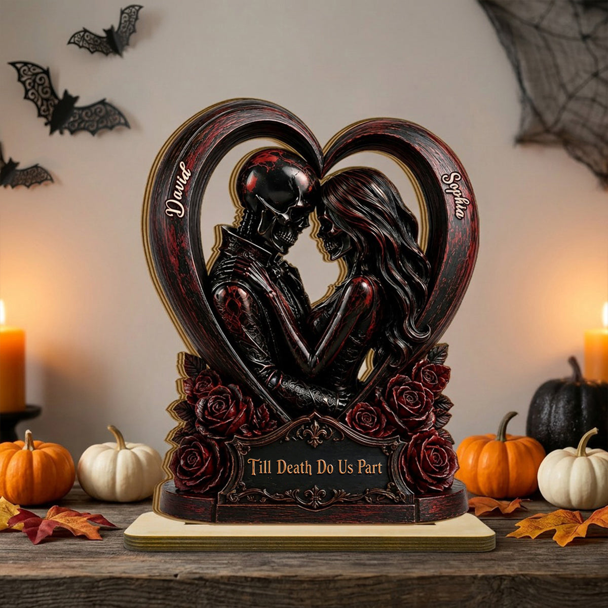 From Our First Kiss Til Our Last Breath Couple - Personalized 2-Layered Wooden Plaque - Halloween Decor Keepsake for Him, for Her