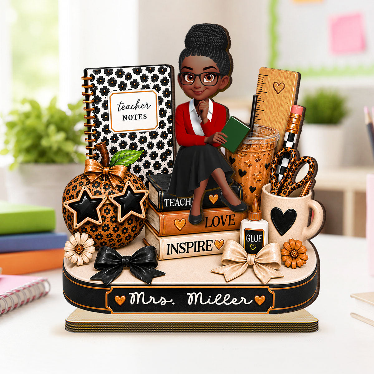 Leopard Style Teacher Life - Personalized 2-Layered Wooden Plaque - Back To School Gift For Teacher, Classroom Decor