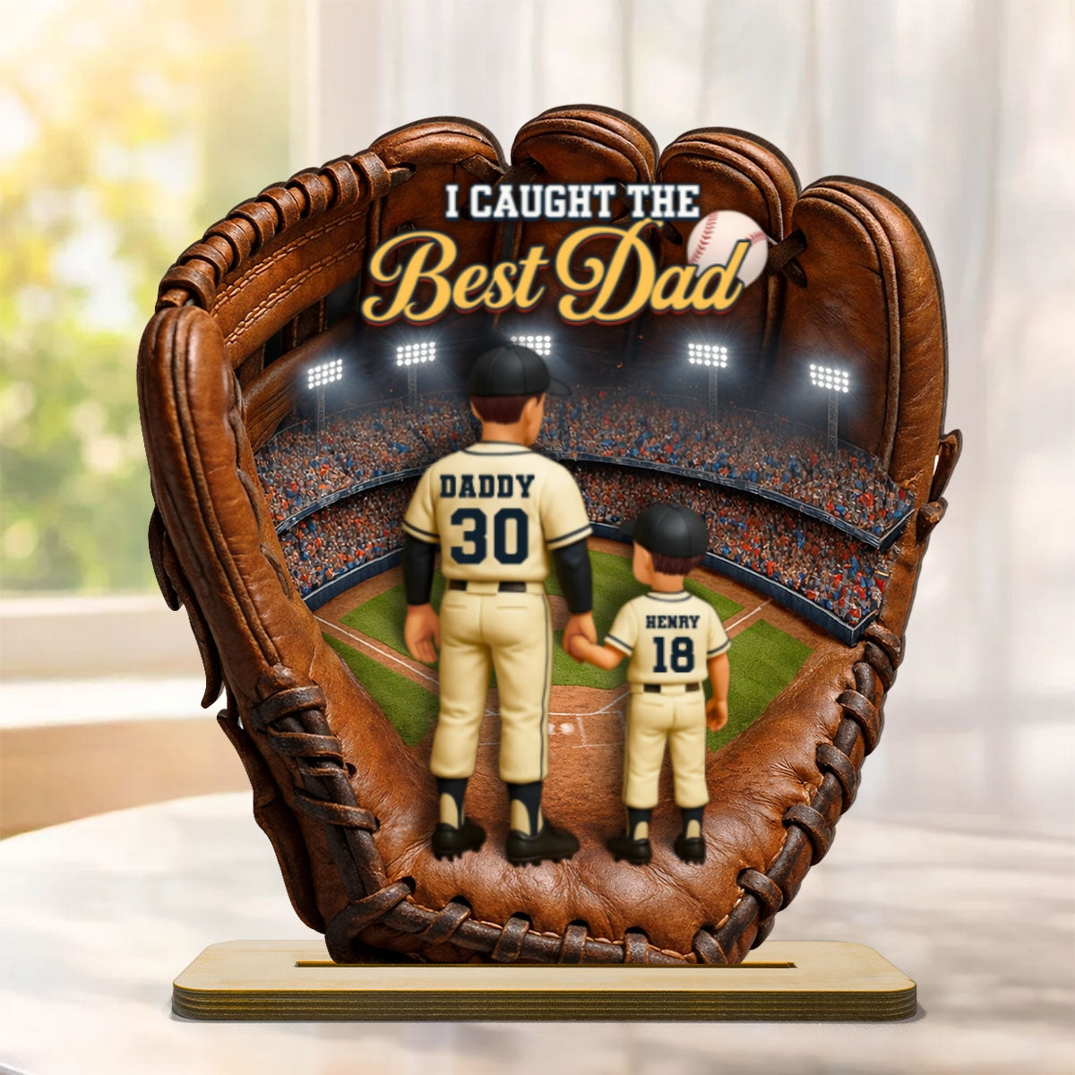 The Home Run Heart Baseball Dad Kids - Personalized 2-Layered Wooden Plaque - Gift For Dad