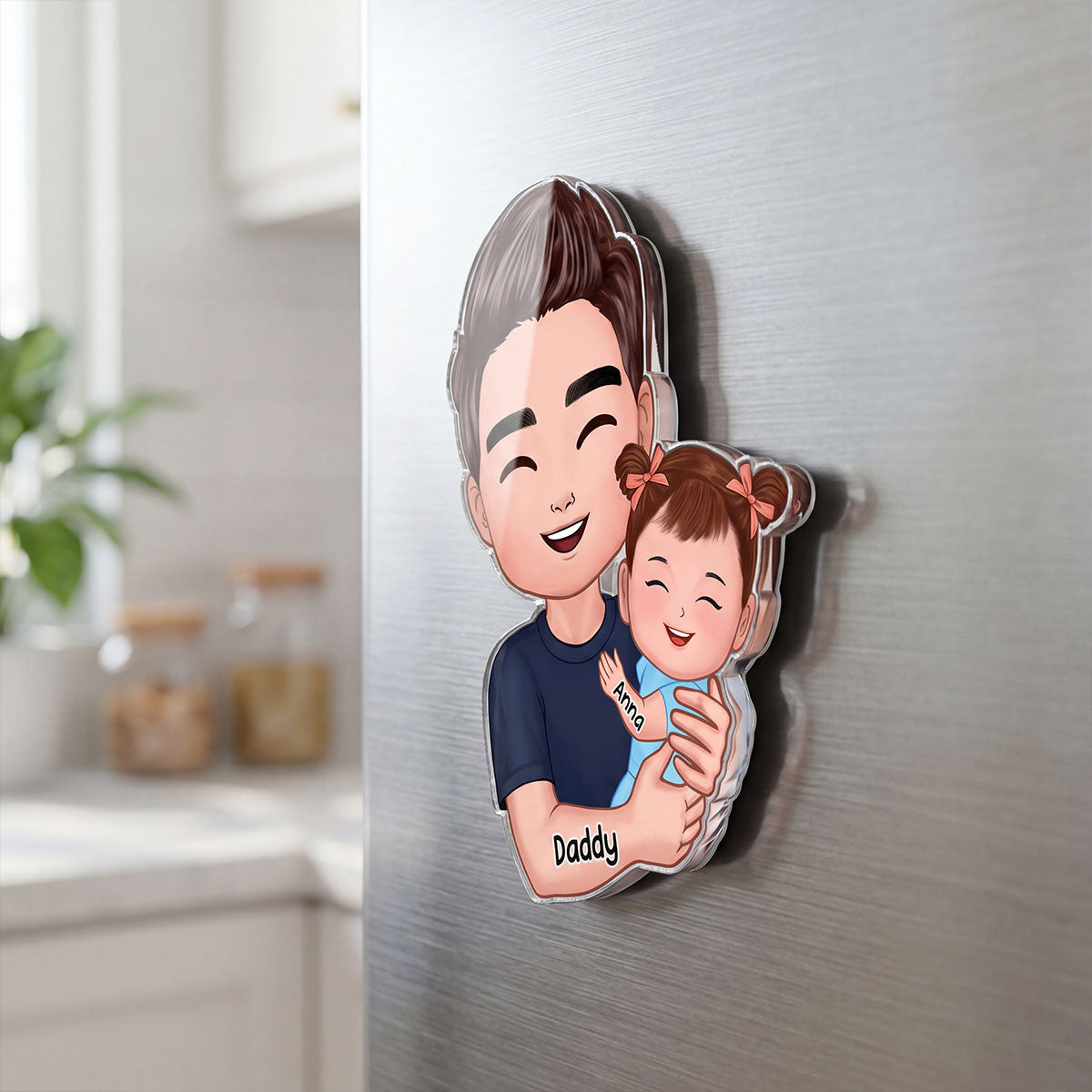 Father Grandfather Love Dad Grandpa Embracing Kid Baby - Personalized Acrylic Fridge Magnet - Father's Day Gift For Dad, Husband, Grandpa