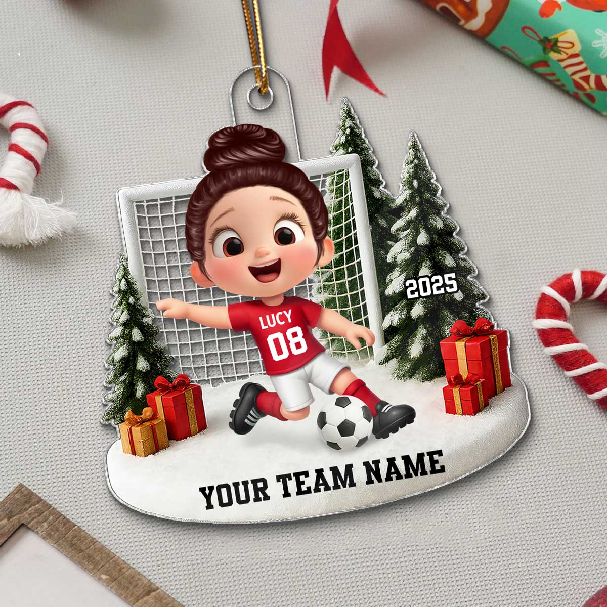 3D Effect Kid Soccer Player - Personalized Acrylic Ornament - Gift For Soccer Lovers, School Soccer Team