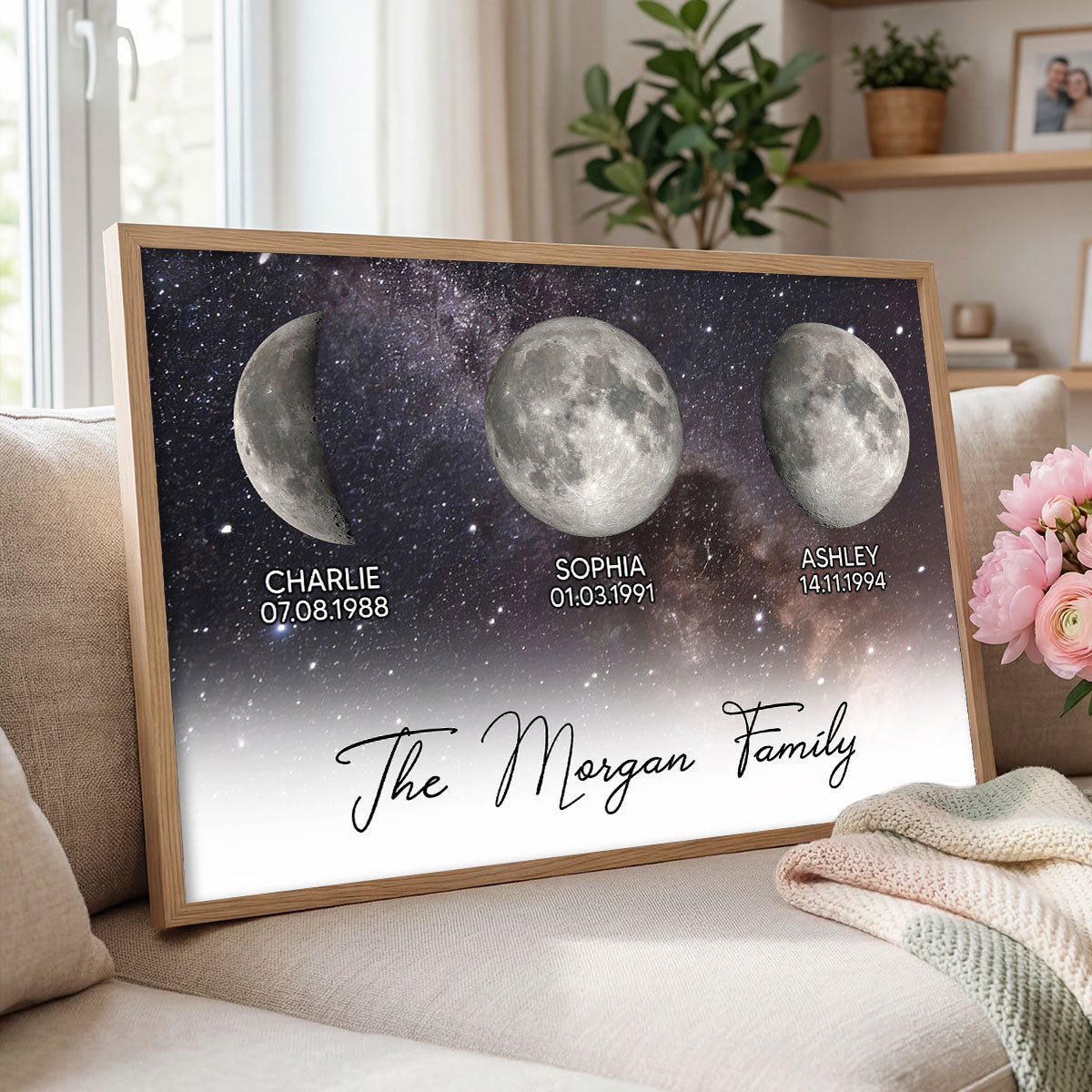 Starry Night Family Love Custom Birth Moon Phase - Personalized Poster - Gift For Mom, Dad