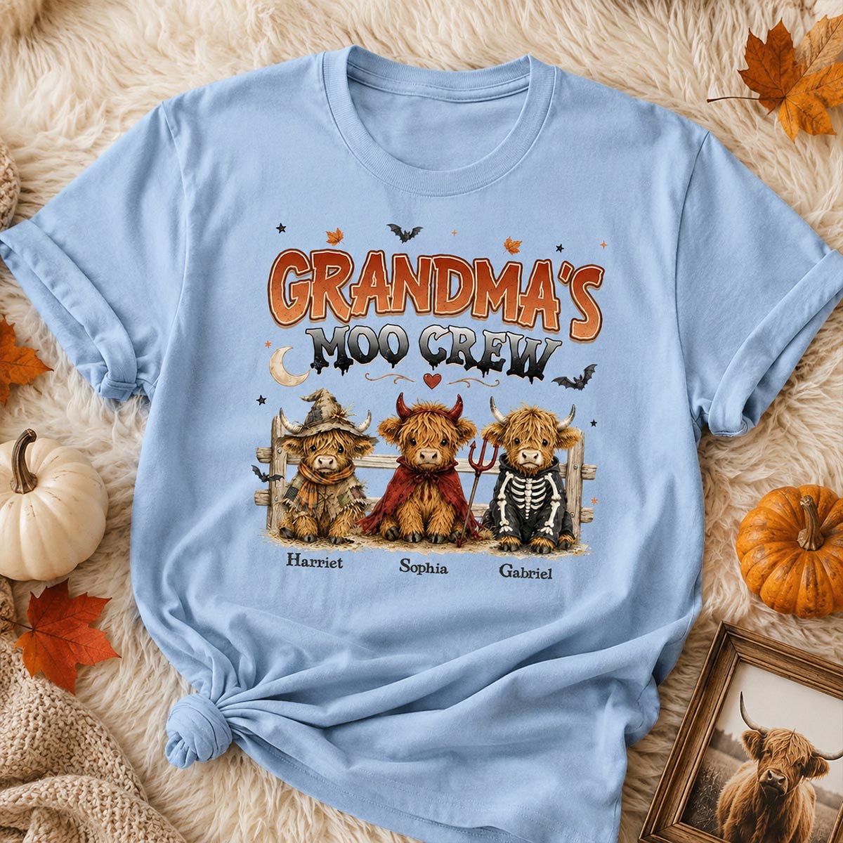 Grandma's Moo Crew Halloween Costume Highland Cows - Personalized Shirt - Halloween Gift For Grandma