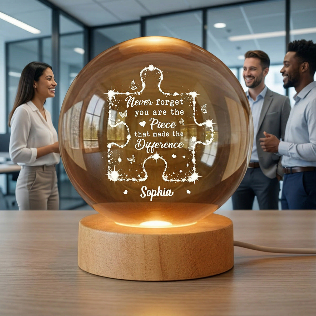 Never Forget The Difference You Make - Personalized Crystal Ball LED Night Light - Thank You Appreciation Gift for Coworker, Teacher, Employee Leaving Gift