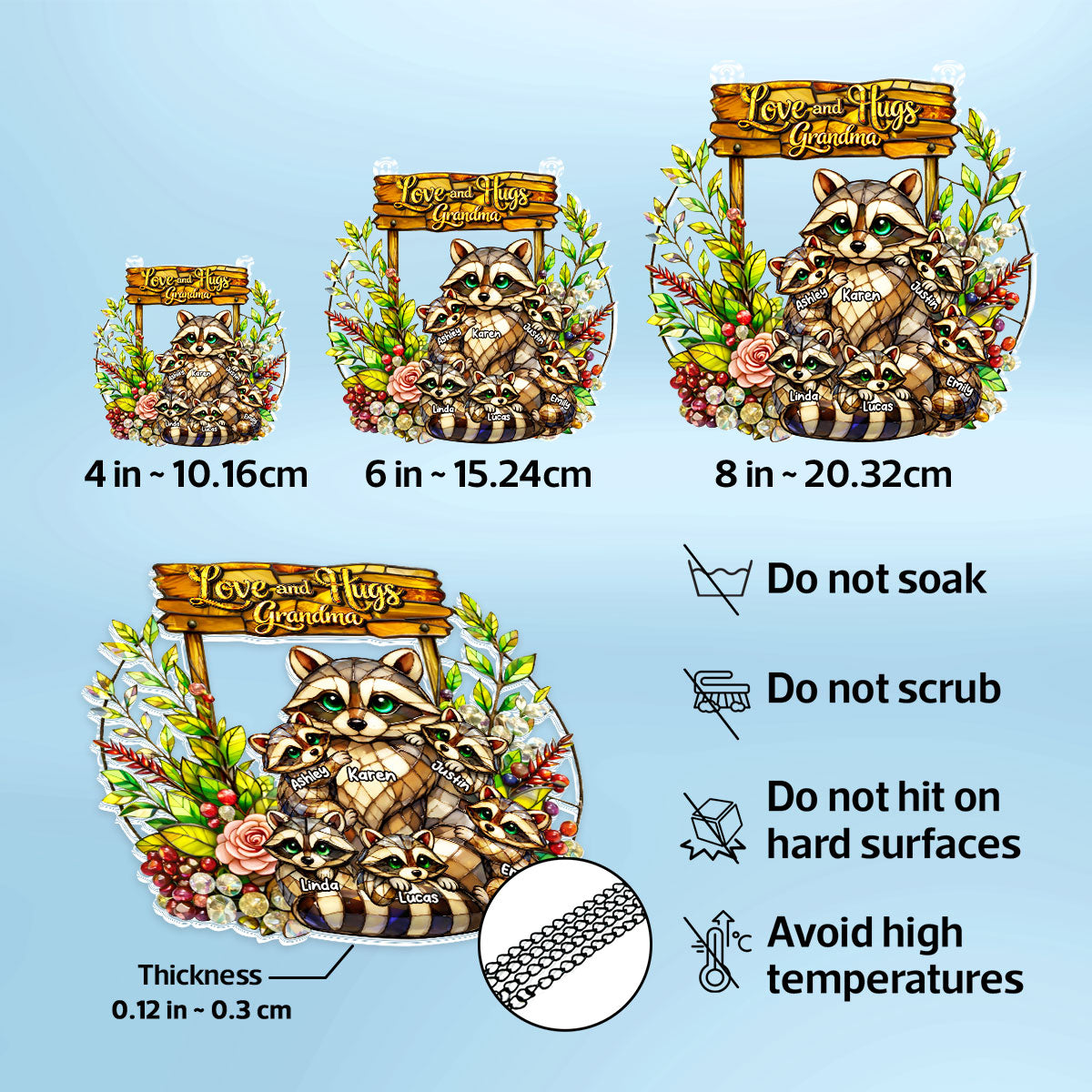 Raccoon Mom And Kids - Personalized Suncatcher - Gift For Mom, Grandma