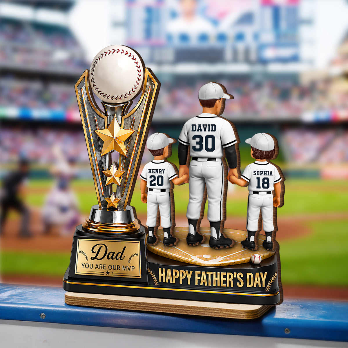 Baseball MVP Dad Trophy - Personalized 2-Layered Wooden Plaque -  Gift for Dad, Husband
