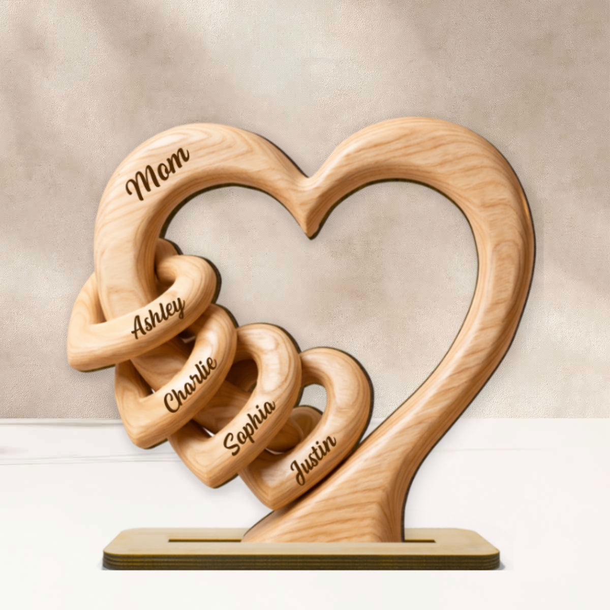 Mom Grandma Heart 2D Flat Plaque - Personalized 2-Layered Wooden Plaque - Sentimental Mother's Day Gift for Mom, Wife
