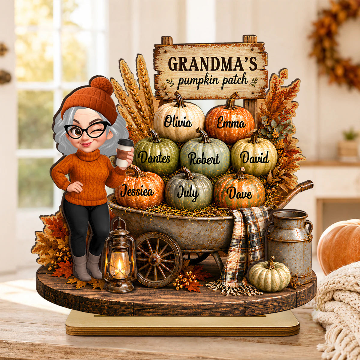 Cozy Fall Vibe Grandma's Pumpkin Patch - Personalized 2-Layered Wooden Plaque - Fall Decor for Grandma