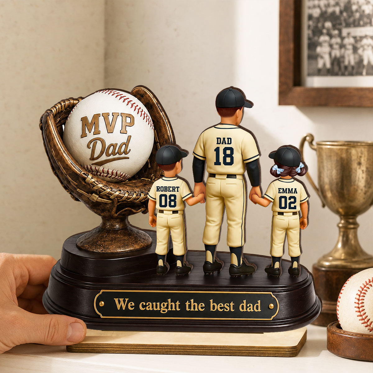 We Caught the Best Dad Baseball Trophy - Personalized 2-Layered Wooden Plaque -  Gift for Dad, Husband